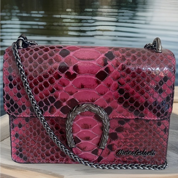 🆕 Marina Galanti 🇮🇹 Vera Pelle Leather Crossbody/Shoulder Bag Chain Strap - Picture 5 of 16